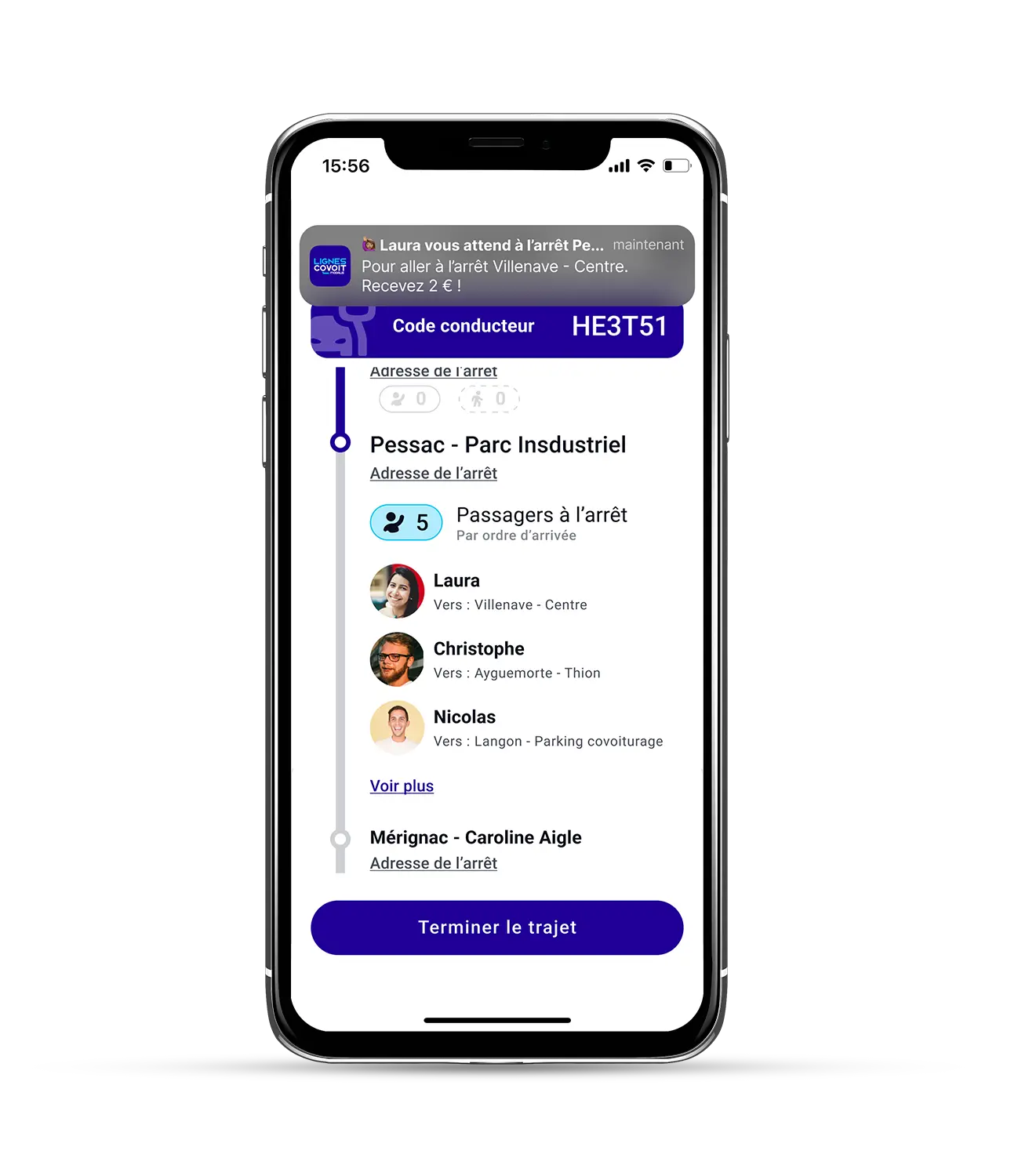 Application mobile Lignes Covoit' Modalis sur smartphone